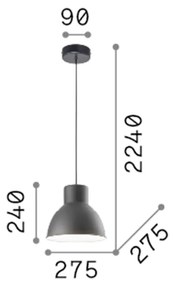 Sospensione Industrial-Minimal Metro Metallo Grigio 1 Luce E27