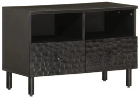 Mobile Porta Tv Nero 70x33x46 Cm İn Legno Massello Di Mango /