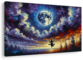 Quadro su tela – Ragazza sull’altalena sotto la luna