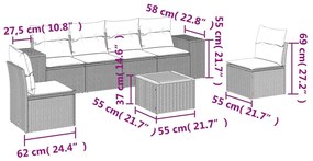 Set divani da giardino 7 pz con cuscini beige in polyrattan