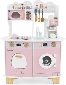 Costway Set cucina giocattolo in legno per bambini, Set cucina per bambini da 3+ anni Rosa
