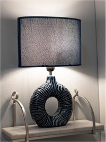 Lampada da tavolo blu in ceramica con paralume in tessuto (altezza totale 43 cm) Seta – Mauro Ferretti