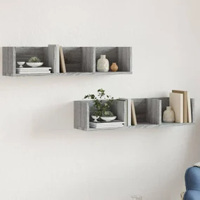 Mobili Parete 2 Pz Grigio Sonoma 75x18x16,5 Cm İn Multistrato /