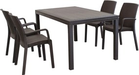 CALIGOLA - set tavolo in resina effetto rattan cm 150 x 90 x 74 h con 4 poltrone Alma
