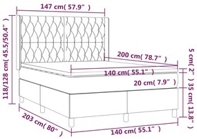 Giroletto a Molle con Materasso Grigio Scuro 140x200cm Tessuto