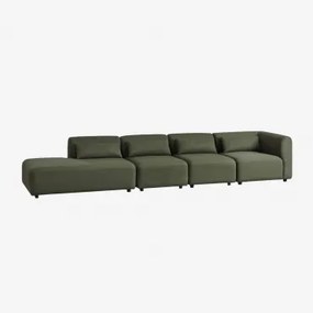 Divano Angolare Modulare In 4 Pezzi Fogler Con Chaise Longue Sinistra Ciniglia Verde Salvia - Sklum