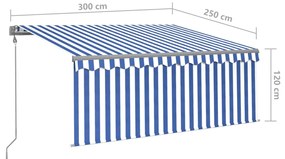 Tenda Automatica Parasole LED Sensore Vento 3x2,5m Blu e Bianco