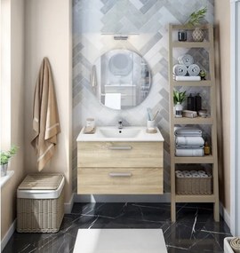 Mobile Da Bagno Sospeso 80 Cm 2 Cassetti Con Lavabo Nexa Rovere Canadian