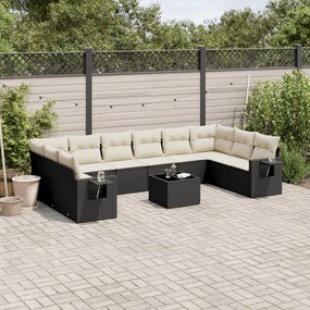 Set divani da giardino 11 pz con cuscini in polyrattan nero