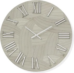 Orologio rotondo D40 cm in legno rivestito con parato e dettagli Argento ADAK