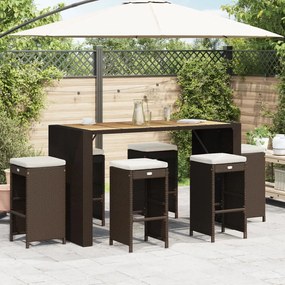 Sgabelli bar da giardino con cuscini 6 pz marroni in polyrattan