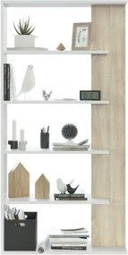 Libreria legno moderna 5 ripiani altezza 180 cm bianco e rovere Alida