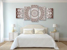 Quadri 5 pezzi – Mandala armonia su sfondo marrone