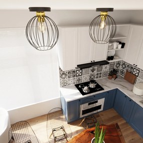 Plafoniera Minimal Industrial Geb 1 Luce Nera E Oro