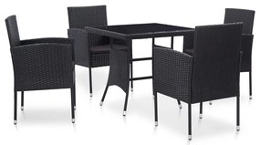 Set da pranzo da giardino 5 pz in polyrattan nero