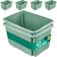 Set Scatole 4x45 L Portaoggetti Verde Plastica Cassetto Contenitore Salvaspazio