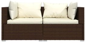 Set Divani da Giardino 3 pz con Cuscini in Polyrattan Marrone