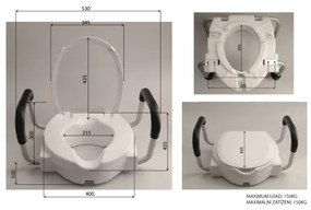Ridder - Sedile WC rialzato con maniglie, bianco