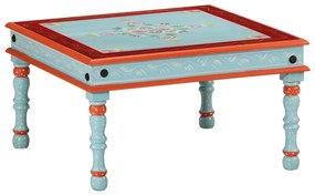 Tavolino Salotto Blu Dipinto A Mano İn Legno Massello Di Mango /