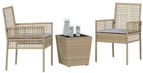 Set bistro da giardino 3 pezzi con cuscini beige in polyrattan