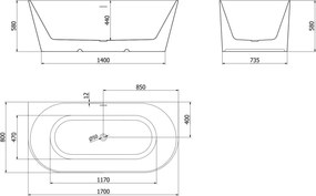 Mexen Oval Slim vasca autoportante a parete 170 x 80 cm, bianca, troppo pieno bianco - 52661708000-20