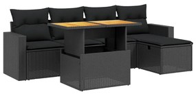 Set divano da giardino 6 pz con cuscini nero in polyrattan