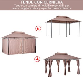 Gazebo da Giardino 4x3m in Acciaio Doppio Tetto  Cachi...