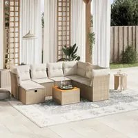 Set Divano da Giardino 8 pz con Cuscini Beige in Polyrattan 3264740