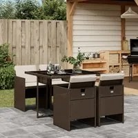 Set da Pranzo da Giardino 5pz con Cuscini in Polyrattan Marrone 3210537