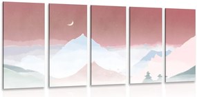 Quadri 5 pezzi – Luna sopra montagne pastello