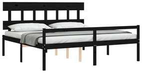 Letto per Anziani con Testiera Nero 200x200 cm Legno Massello