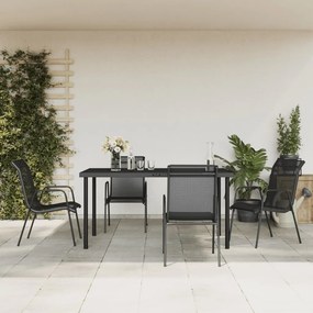 Set da Pranzo da Giardino 5 pz Nero in Acciaio e Textilene