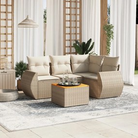 Set Divano da Giardino 5 pz con Cuscini Beige in Polyrattan