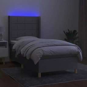 Letto a molle materasso e led grigio chiaro 90x200 cm tessuto