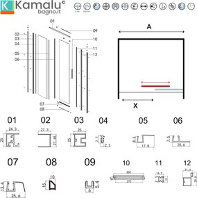 Porta doccia 130 cm oro spazzolato altezza 200h | KLA4000G - KAMALU