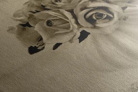 Quadro su tela – Rose nel vaso in versione seppia
