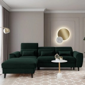 Divano angolare verde scuro allungabile/con contenitore (con penisola a sinistra/con chaise lounge) e rivestimento in velluto Foble – ELTAP