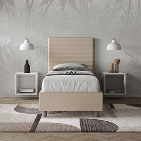 Letto singolo imbottito similpelle Focus, Tortora / Senza rete