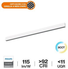 Plafoniera Lineare LED 40W 120cm, UGR11 PHILIPS Certadrive - Bianca o nera Colore Bianco Variabile CCT, Colore del corpo Bianco