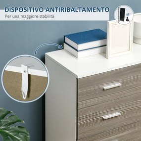 Cassettiera 4 Cassetti con Maniglie in Alluminio e Struttura in Legno 76x35x72 cm Bianco Grigio...