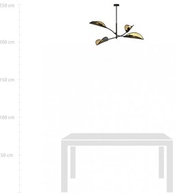 Lampadario a Sospensione in Acciaio e Tessuto LOTUS 4 Nero 4xE14 Colore del corpo Nero e Oro