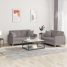 Set Divani 2 Pz Con Cuscini Tortora İn Tessuto /