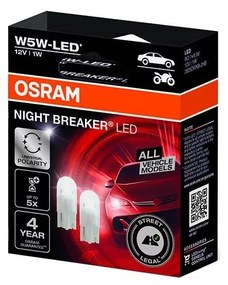 SET 2x Lampadina LED NIGHT BREAKER W2.1x9.5d/1W/12V 5700K - Osram