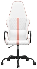 Sedia da gaming massaggiante rosa e bianca in similpelle