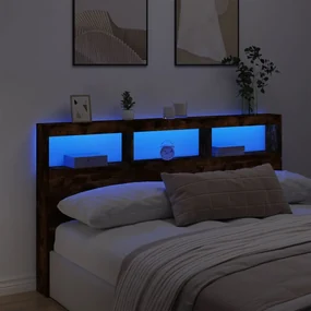 Testiera con contenitore a led rovere fumo 180x17x102 cm