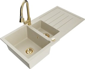 Mexen Andres lavello in granito 1,5 vasche con scolapiatti e miscelatore da cucina Elia, beige - 6515-69-670101-50