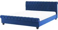 Letto rivestimento in velluto blu Gambe in legno Nero 180 x 200 cm abbottonato Glam