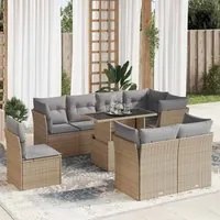 Set Divano da Giardino 9 pz con Cuscini Beige in Polyrattan 3326180