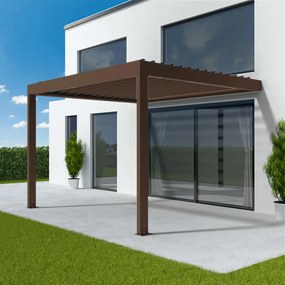 Pergola marrone, pergola addossata con lamelle in marrone seppia RAL 8014, tenda avvolgibile manuale, alluminio, 1000x1600 mm