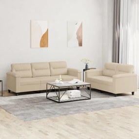 Set Divani 2 Pz Con Cuscini Crema İn Tessuto Microfibra /